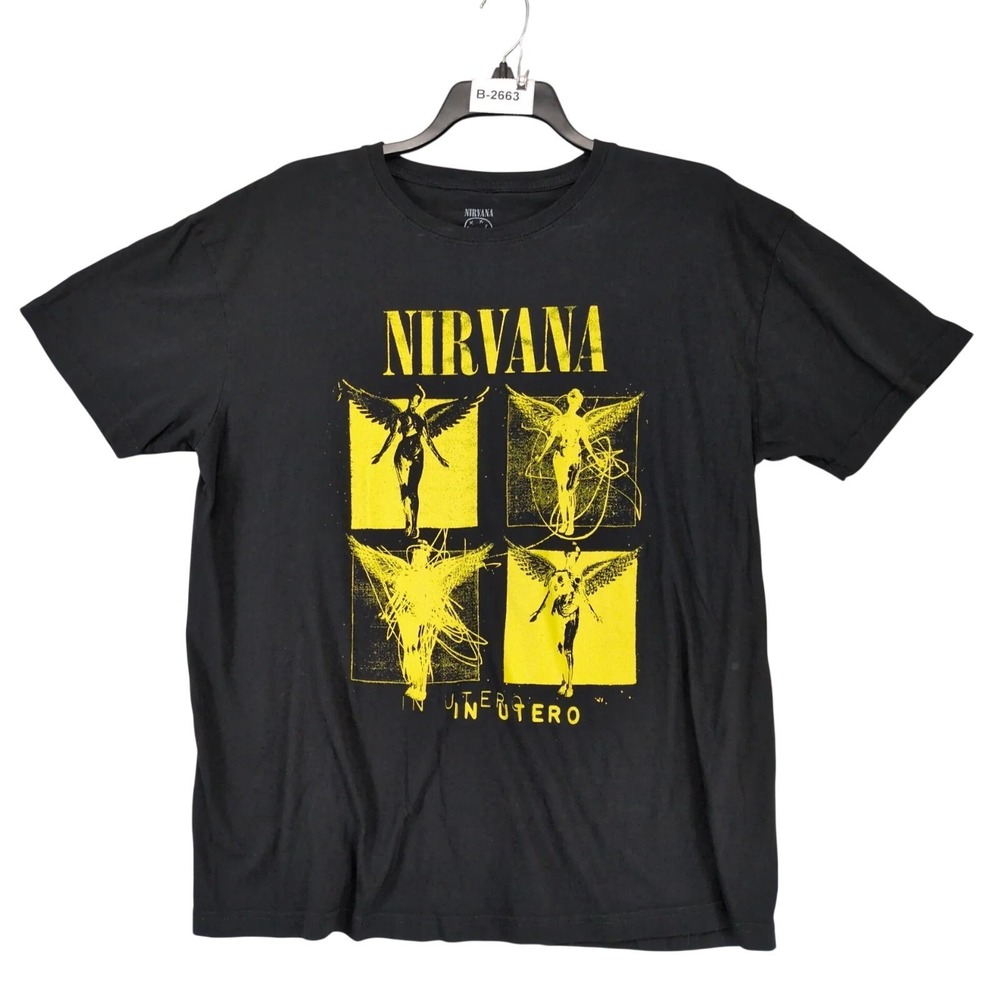 Nirvana In Utero Album Cover Black T-Shirt Mens XL Yellow Angel Band Tee Grunge